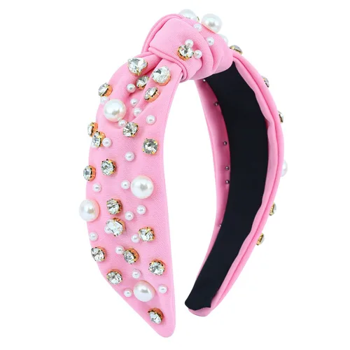 Vista 2 de Diadema con joyas anudadas para mujer, con forma de corazón, adornado con cristal, con parte superior mixta, accesorios para el cabello de nailon