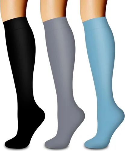 Vista 13 de Paquete de 3 pares de calcetines de compresión médica para mejorar la circulación de mujeres y hombres, para correr, hacer deporte y amamantar