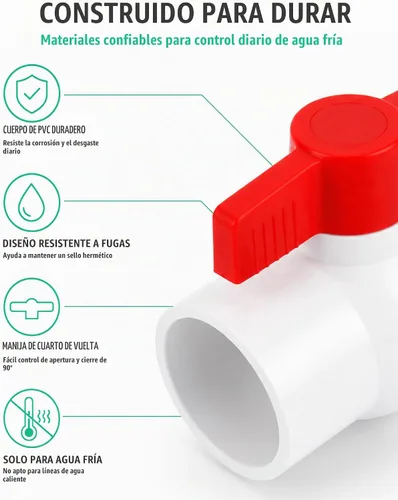 Vista 8 de Válvula de bola de PVC de 1/2 pulgada, paquete de 6 válvulas de cierre con mango en T roja para líneas de suministro de agua fría y fontanería al