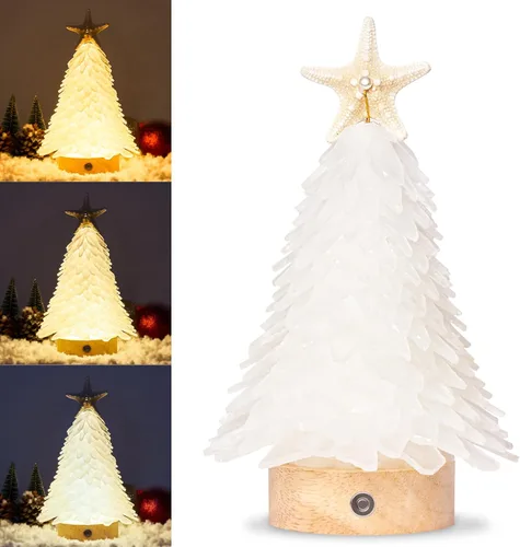 Vista 8 de Árbol de Navidad de cristal azul marino - Mini árbol de Navidad con luces LED Centro de mesa hecho a mano, ideal para Navidad, Año Nuevo