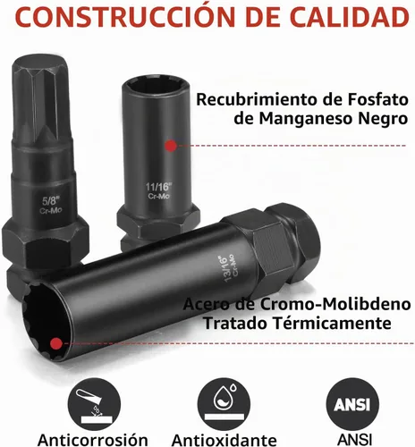 Vista 3 de Juego de 16 llaves maestras de tuercas de bloqueo, kit de extracción de bloqueo de rueda SAE y métrico para quitar las tuercas de bloqueo