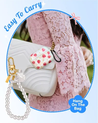 Vista 6 de Funda para AirPods Pro/Pro 2 con llavero de perlas, diseño de concha con purpurina para niñas, bonita y elegante funda Kawaii para Apple