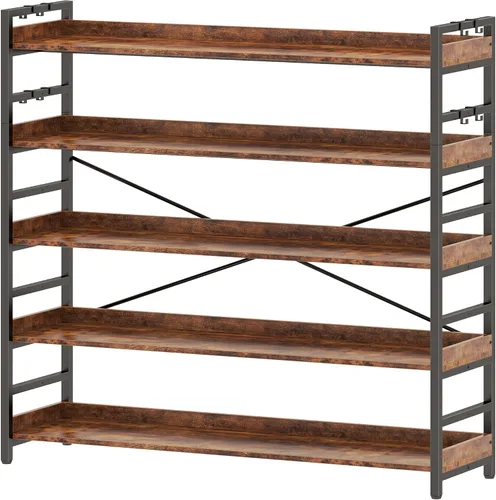 Vista 16 de HCHQHS - Estantería de 4 niveles, estantería industrial ajustable, estantería alta vertical, estanterías abiertas de madera y metal negro
