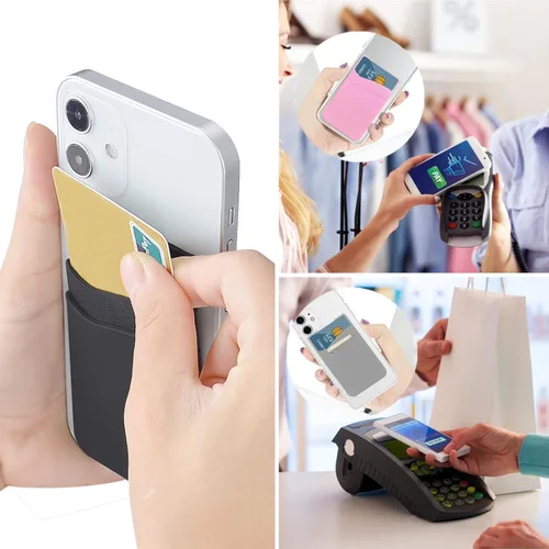 Vista 2 de SS Billetera negra para teléfono, tarjetero adhesivo para iPhone, Samsung Galaxy y cualquier teléfono inteligente, paquete de 3 Negro Negro Negro