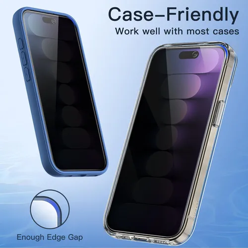 Vista 8 de JETech Protector de pantalla de privacidad para iPhone 15 Pro Max de 6,7 pulgadas, película de vidrio templado anti espía con herramienta de fácil