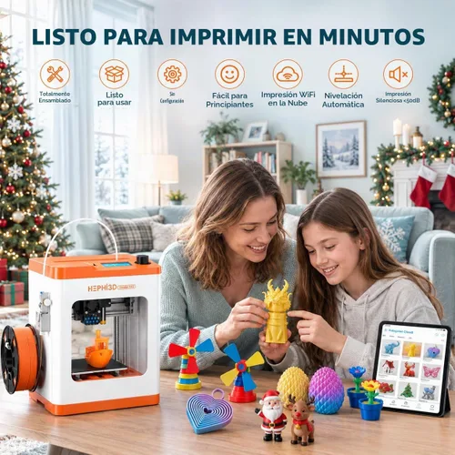 Vista 2 de Impresora 3D Hephi3d TINA2S apta para principiantes, totalmente montada, lista para usar