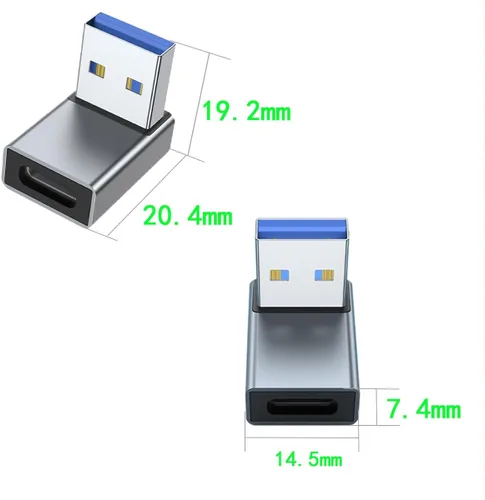 Vista 3 de Adaptador de ángulo USB 3.1 a USB C de 90 ° USB A macho a USB C hembra en forma de L, para transferencia de datos OTG carga 3A, para PC, portátil