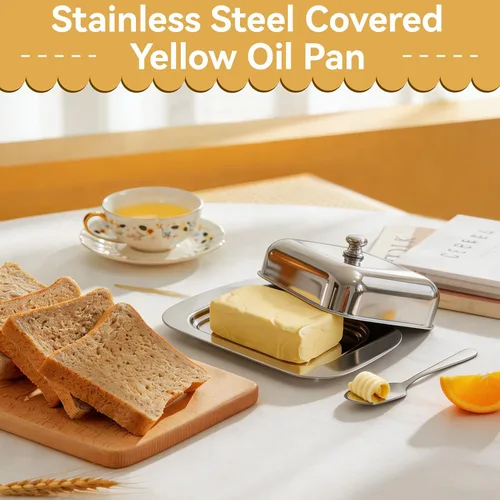 Vista 2 de Mantequillera con tapa, recipiente de mantequilla de acero inoxidable para mantequilla y queso, caja de almacenamiento de mantequilla con asa