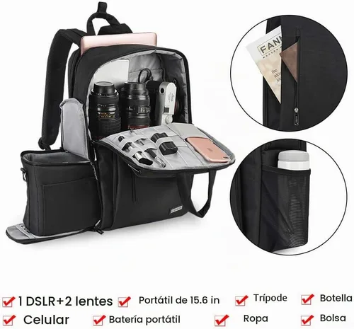 Vista 2 de CADeN Mochila para cámara DSLR, impermeable, antirrobo, con compartimento para laptop de 15.6 pulgadas, puerto de carga USB, soporte para trípode L5