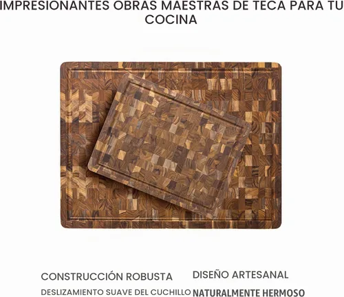 Vista 8 de Teakhaus - Bloque de carnicero de grano grueso con asas de agarre, tamaño Sin ranura de jugo