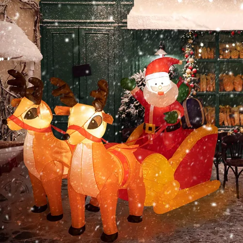 Vista 2 de Sunnyglade - Adorno inflable navideño de Papá Noel de LED de 4.5 x 7 pies para exteriores - Renos que tiran del trineo, adorno navideño de Papá Noel