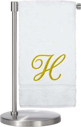 Vista 28 de Script R - Toalla de baño con monograma, regalo personalizado, 27 x 54 pulgadas, juego de 1 toalla bordada con texto dorado, 100% algodón turco Navy