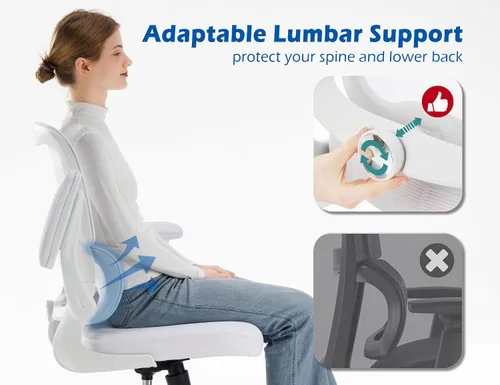Vista 3 de TRALT Silla ergonómica de oficina, silla de escritorio con soporte lumbar ajustable, silla de computadora cómoda de malla con reposabrazos