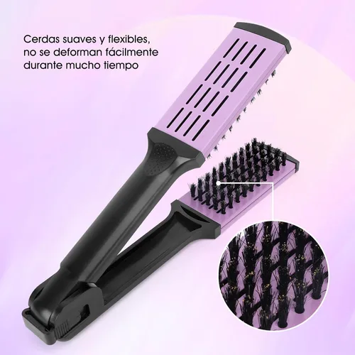 Vista 4 de ZJchao Peine de doble cepillo para alisar el cabello, cepillo de cerdas de doble extremo, peine alisador de abrazadera, resistente a altas