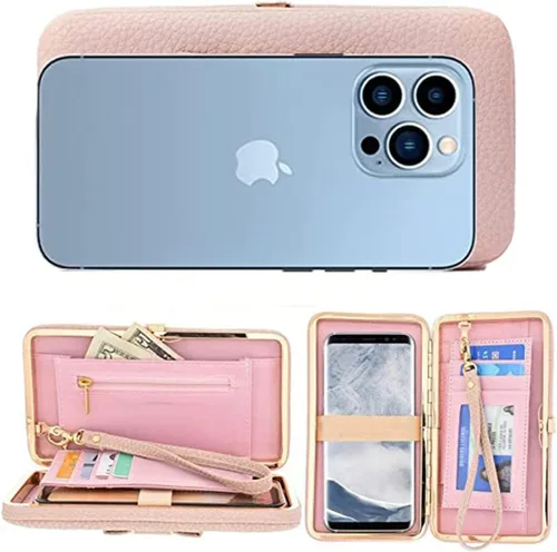 Vista 4 de Cartera larga con lazo para mujer, tarjetero para teléfono, bolsillo de gran capacidad, Rosa (Cherry Blossom Pink), Classic