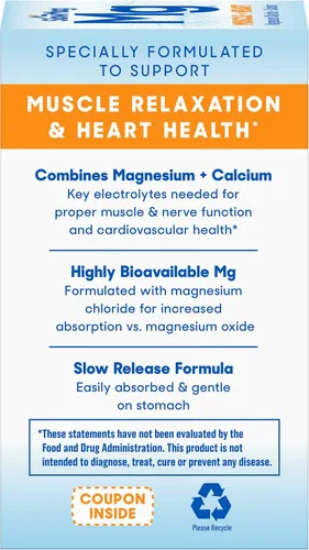 Vista 3 de SlowMag Mg Muscle + Heart, apoya la relajación muscular y la salud del corazón. Cloruro de magnesio + calcio, tabletas de liberación lenta, fáciles