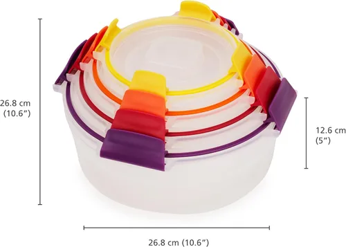 Vista 5 de Joseph Joseph Nest Lock - Juego de 8 recipientes redondos de plástico sin BPA con tapas herméticas a prueba de fugas, multicolor