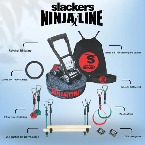 Vista 6 de Slackers Ninjaline – Kit de introducción de 36 pies – Incluye 7 accesorios para colgar – El mejor equipo de entrenamiento de guerrero ninja