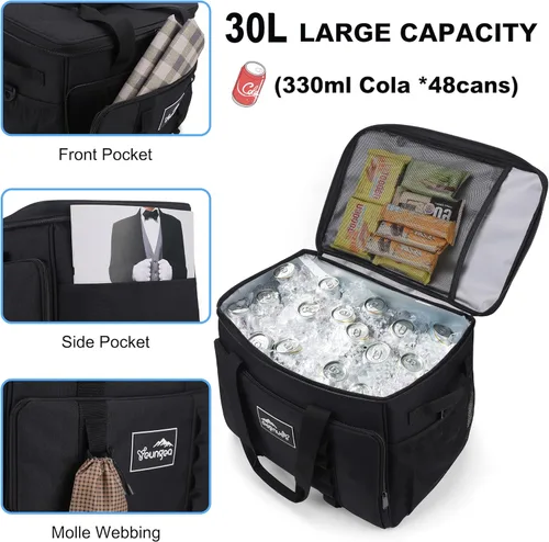 Vista 2 de Bolsa de enfriamiento YOUNGOA 48 latas, aislada, a prueba de fugas, enfriador suave grande plegable portátil para viajes, bolsas de enfriamiento