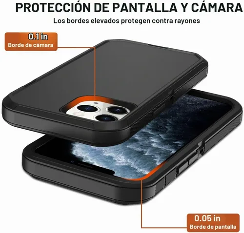 Vista 5 de Funda para iPhone 11 Pro Max con funda de clip para cinturón, 2 protectores de pantalla, protección contra caídas de grado militar, cuerpo completo