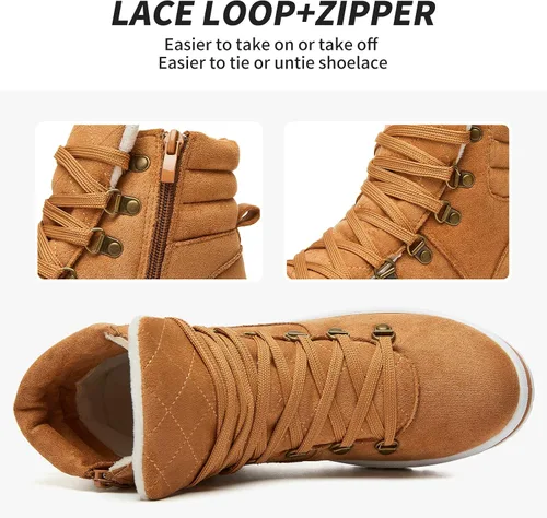 Vista 3 de FRACORA Botas de combate para mujer, botas de tobillo con cordones, botas de nieve para invierno, botas de nieve con cremallera lateral