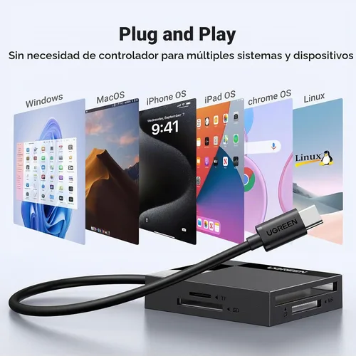 Vista 6 de UGREEN Lector de tarjetas SD USB C Adaptador de tarjeta de memoria 4 en 1