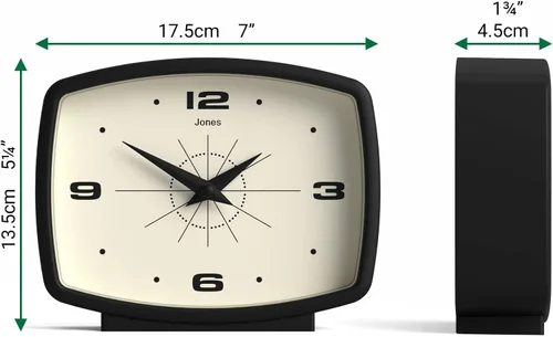 Vista 4 de JONES CLOCKS® Reloj de Escritorio Film Diseño Rectangular Retro Negro Diseño Retro, Combinando Estilo de Mediados de Siglo con un Acabado