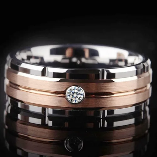 Vista 2 de Jude Jewelers Anillo de boda de dos tonos de plata cepillada mate de acero inoxidable de 0.315 in