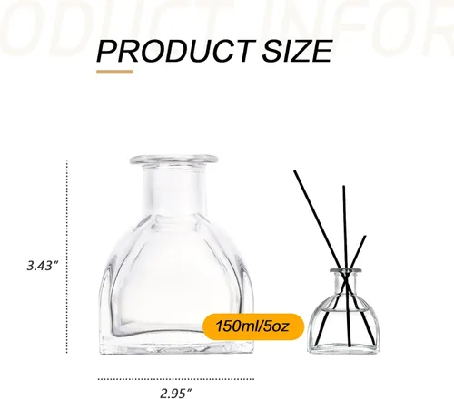 Vista 2 de Botella difusora de aceite fregranced de vidrio transparente vacía para el hogar, 5.1 fl oz/5 onzas, difusor recargable, tarro de fregrance