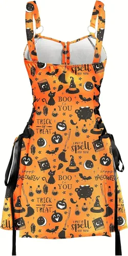 Vista 4 de J&DHUASHA Vestido de Halloween para mujer, gótico, de cintura alta, sin espalda, tirantes delgados, cremallera media, vestido de fiesta de Halloween