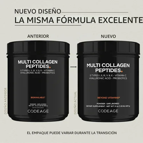 Vista 3 de Codeage Multi colágeno péptidos en polvo, probióticos, vitamina C, 21 oz