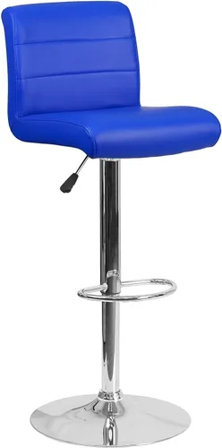 Vista 11 de Flash Furniture Taburete de bar de altura ajustable de vinilo gris contemporáneo con asiento enrollado y base cromada