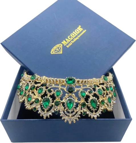 Vista 2 de Tiaras de coronas para mujer, corona de reina barroca real con diamantes de imitación, coronas de novia con peine, coronas de princesa Verde