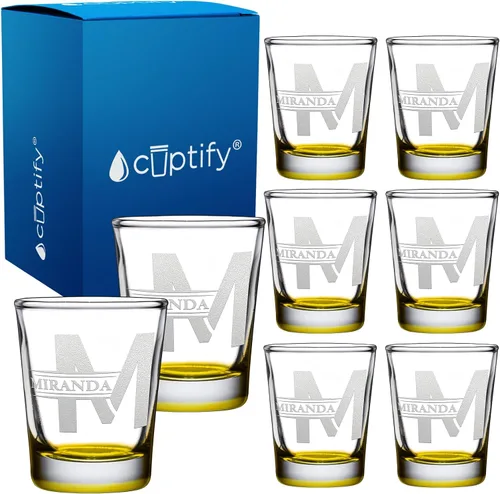 Vista 54 de Cuptify Inicial de cristal con monograma y nombre de 2 onzas, parte inferior negra grabada con texto personalizado para regalos, bodas, cumpleaños