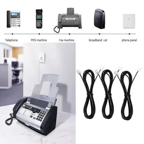 Vista 5 de Cable de extensión para teléfono fijo con enchufe estándar RJ-11 6P4C (3 pies-paquete de 3, negro)