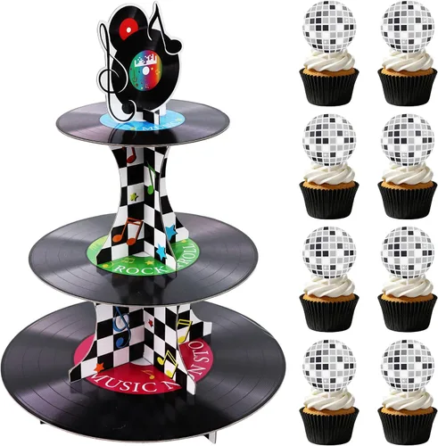 Vista 12 de BEISHIDA Soporte para cupcakes de dinosaurio de 3 niveles, decoración de fiesta, temática de dinosaurio, soporte para cupcakes, 12 piezas