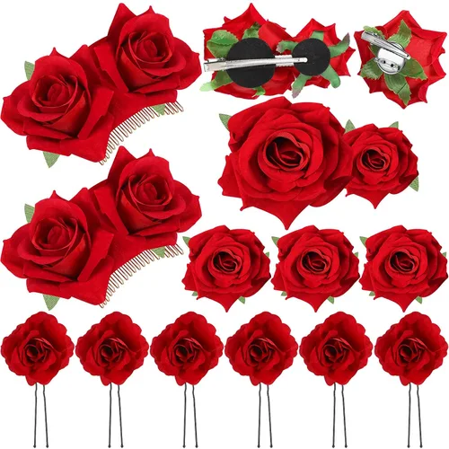Vista 8 de Waydress 12 pinzas para el pelo con diseño de rosas, broches florales de flores mexicanas, accesorios para mujeres, regalos del día de la madre
