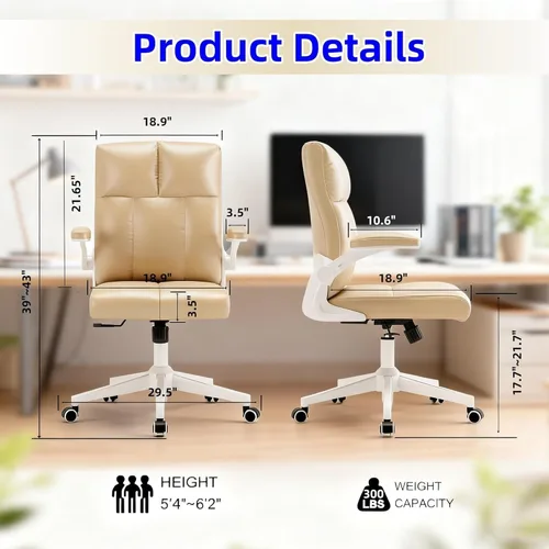 Vista 2 de balmstar Leather Office Chair Computer Desk Chair, 360° Swivel Rolling Wheels, Adjustable Tilt Angle 90°-135° with Lumbar Support Executive Chair