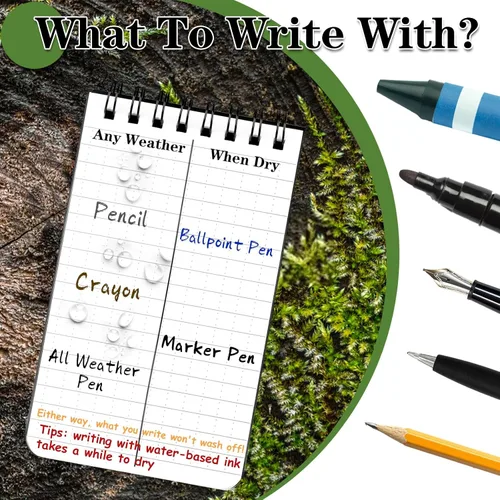 Vista 6 de COIDEA Cuaderno impermeable, paquete de 8 bloc de notas de bolsillo en espiral superior, bloc de notas de 3 x 5 pulgadas, resistente a