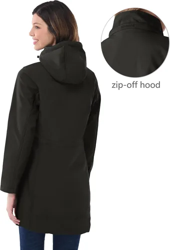 Vista 2 de Outdoor Ventures Chaqueta Softshell para mujer con capucha extraíble con vellón, cortavientos con aislamiento, larga y cálida