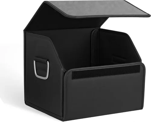 Vista 9 de JEYODA Organizador de maletero de cuero de gamuza, organizadores y almacenamiento suaves de gran capacidad para coche, plegable, con borde
