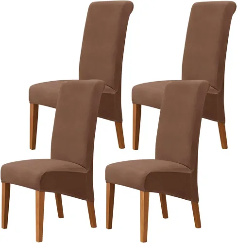 Vista 65 de Juego de 2 fundas de terciopelo para sillas de comedor, color beige, fundas elásticas para sillas de comedor y cocina, reutilizables, protector