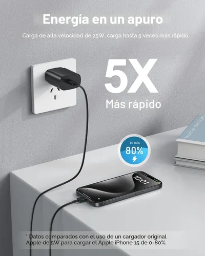 Vista 4 de Cargador tipo C de carga rápida, paquete de 2 [3.05m y 1.83m] cable USB C largo con bloque de cargador súper rápido de 25W para teléfono compatible