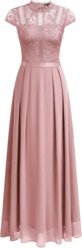 Vista 5 de Miusol Vestido largo formal de dama de honor con cuello redondo y encaje floral para mujer