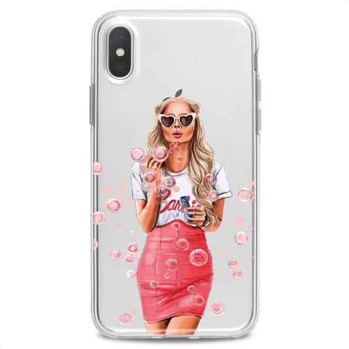 Vista 7 de Funda de TPU compatible con iPhone 13 Pro Max Fashion Babe, diseño flexible de silicona rosa, suave, ajuste delgado, estampado de burbujas