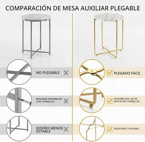 Vista 7 de Mesa auxiliar de mármol real, no requiere montaje, mesa auxiliar redonda para sala de estar, mesita de noche moderna de 15 pulgadas con patas