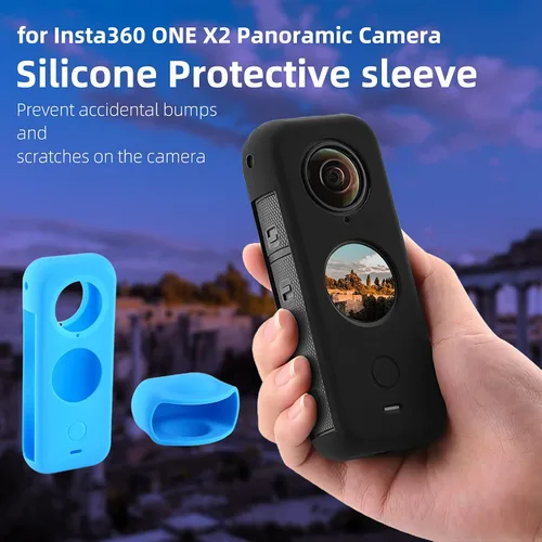 Vista 6 de Accesorios de protección para Insta360 One X2, funda de goma para cámara de acción con kit de cubierta de lente de silicona (negro)