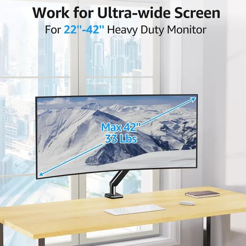 Vista 2 de MOUNTUP Brazo de monitor ultraancho para pantalla de máximo 42 pulgadas, soporte de escritorio de alta resistencia para monitor de 4.4 a 33 libras