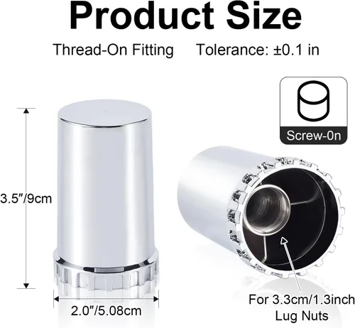Vista 2 de 33mm Cubiertas de tuerca de lengüeta, 33mm x 3 1/2 pulgadas de plástico ABS cromado, cilindro de tuerca con rosca, cubiertas de tuerca de lengüeta