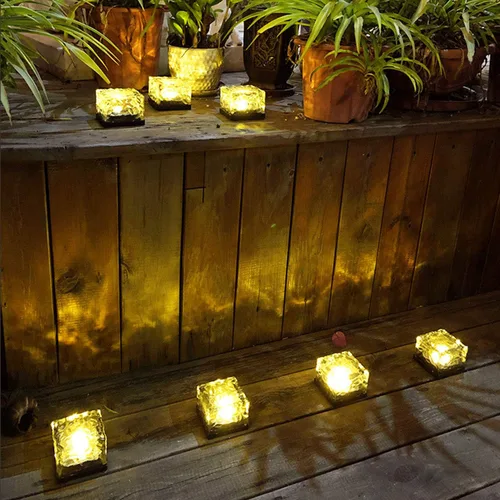 Vista 4 de Luz solar en forma de cubo de hielo, 2.8 x 2.8 x 2 pulgadas, con forma de cubo de hielo, blanco cálido, luces decorativas para jardín
